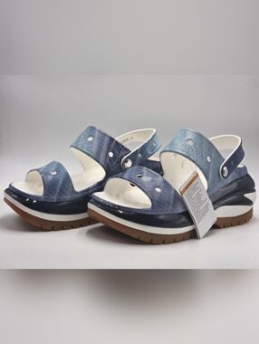 CROCS MEGA CRUSH Men's10/Women12 Denim Print Y2K Chunky Anime Cos Play Mule